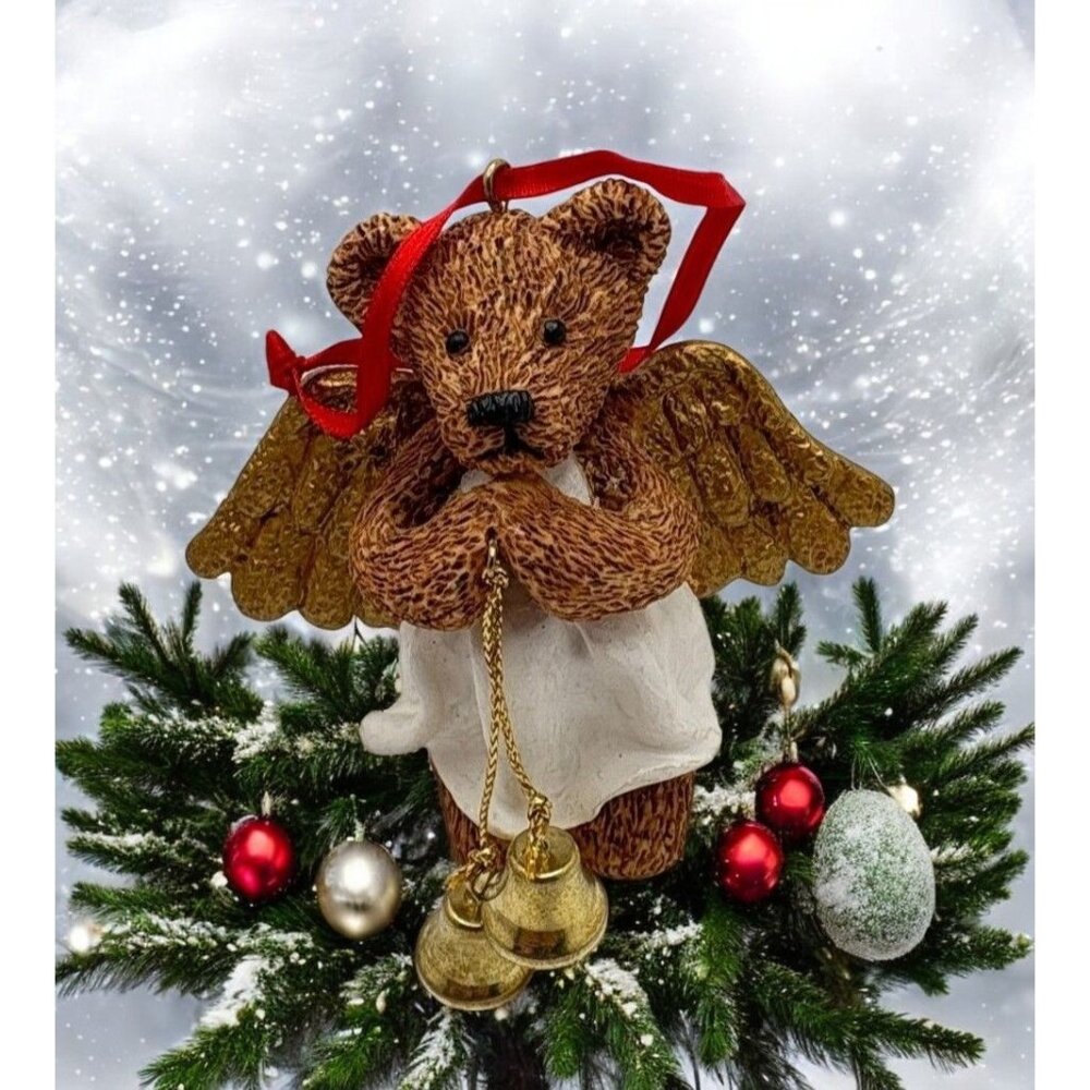 Kurt S Adler Angel Teddy Bear Christmas Tree Ornament Holly Bearies with Bells